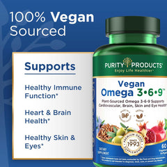 Purity Products Omega 3-6-9 flaxseed oil as plant-based source.