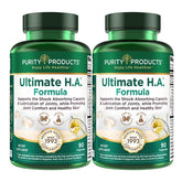 Purity Products Ultimate HA Formula bottle close-up highlighting hydration and joint support potential.