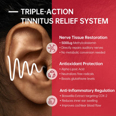 Purmeo Tinnitus Relief label detail with dosage and ingredients for informed use.