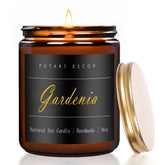 Putart Gardenia vela en frasco ámbar, aroma envolvente para sala y relajación.
