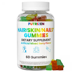Putrizen Hair Skin and Nails Gummies pack shot for daily beauty routine