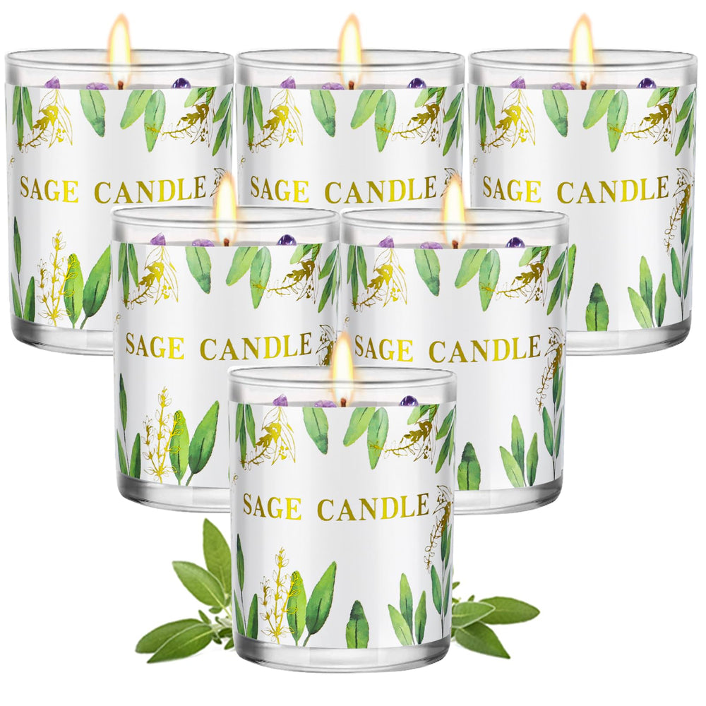 PVUELE sage candle 6-pack for energy cleansing and calm ambience.