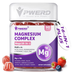 PWERD Mega16-in-1 bottle-front shows sugar-free sleep gummies for calm evenings.