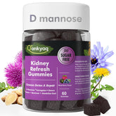 Q'ankyaq D Mannose Gummies bottle supports daily urinary health in a vegan, sugar-free format.