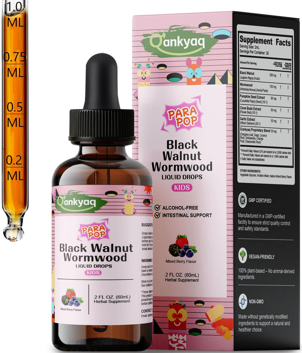 Q'ankyaq Kid Detox Drops bottle for easy dosing and gentle detox support.