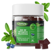 Q'ankyaq oregano oil gummies bottle label showing 6-in-1 immune support.