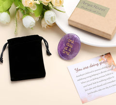 QINJIEJIE amethyst worry stone with one day at a time engraving