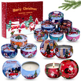 Qizeion Christmas Candles Set 12-pack tins for festive ambiance and gifting.
