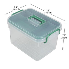 Qskely first aid box with removable divider tray for medicine and small supplies.