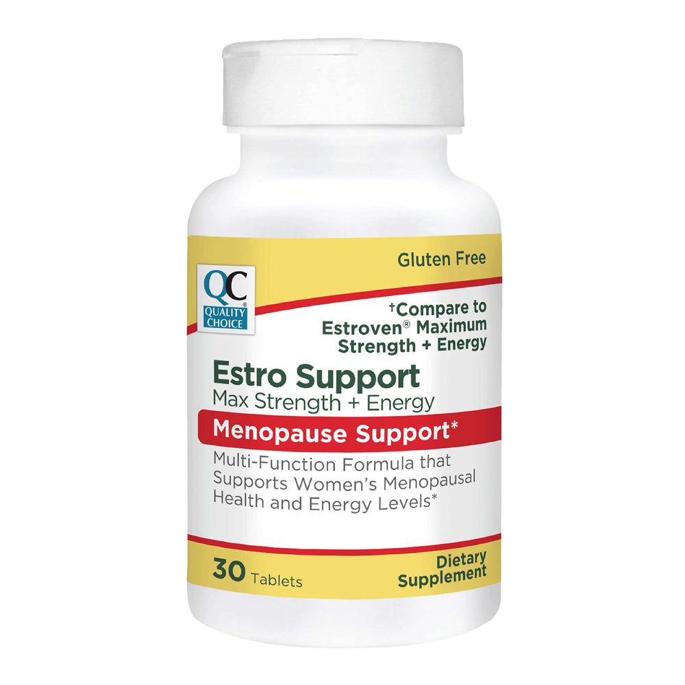 Quality Choice Estro Support Max Energy bottle showing tablets for menopause energy support
