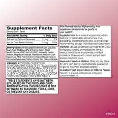 Quality Choice iron high-potency slow-release bottle side label detailing dosage and schedule