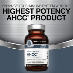 Quality of Life AHCC Kinoko Platinum capsule close-up for daily immune support.