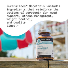 Quality of Life Pure Balance Serotonin ingredients 5-HTP Venetron Sensoril highlight natural stress support.