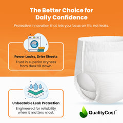 QualityCost XXXL pull-up diapers maximum absorbency core locks in moisture