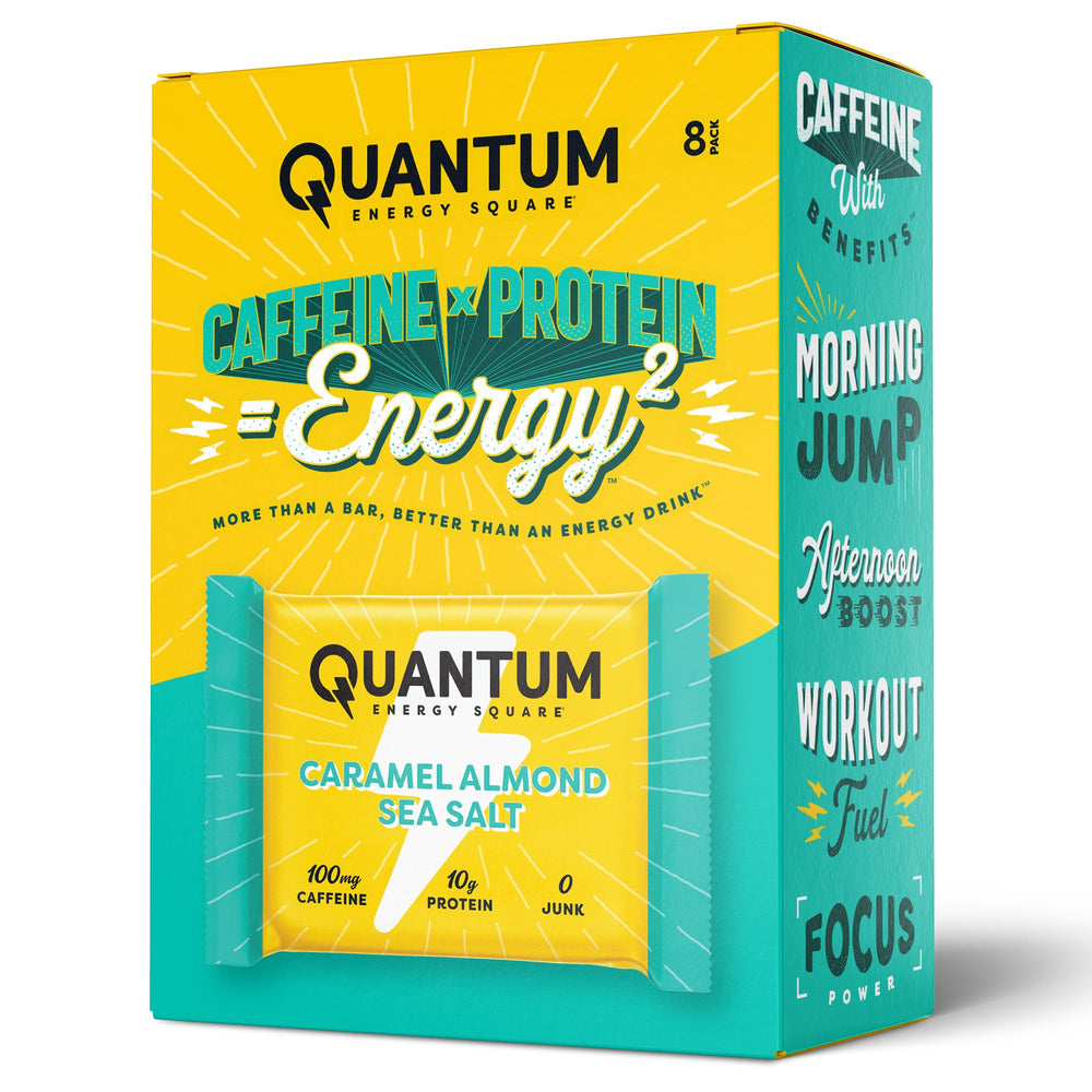Quantum Energy Squares caramel almond sea salt bar close-up for quick energy