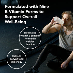 Quantum Nutrition Max Energy Bs bottle on desk conveys on-the-go wellness support