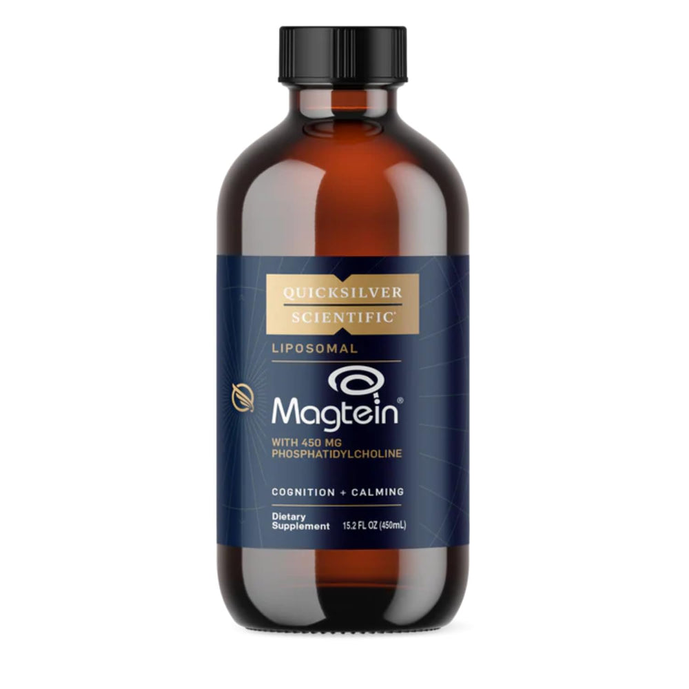 Quicksilver Liposomal Magtein bottle pouring for easy daily brain support