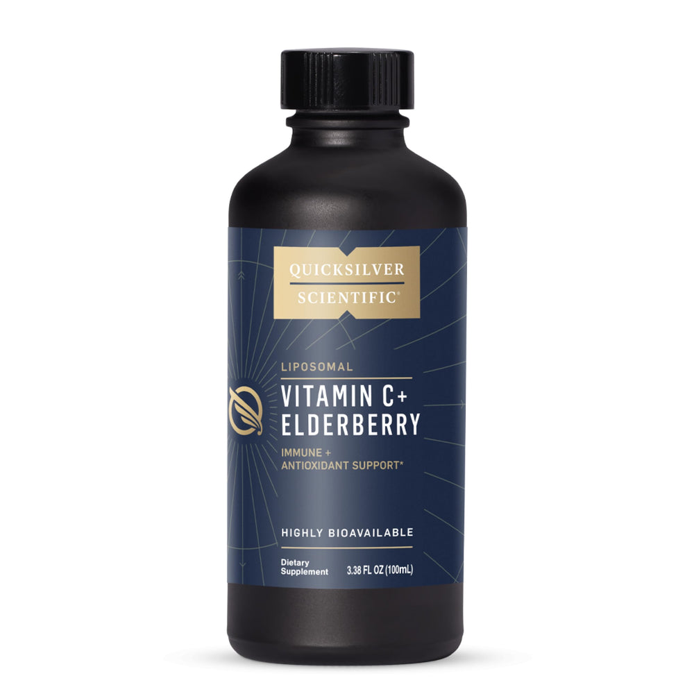Quicksilver Scientific liposomal C+elderberry bottle ready for immune support