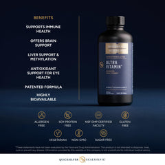 Quicksilver Scientific Liposomal Ultra Vitamin label close-up highlights liposomal technology.