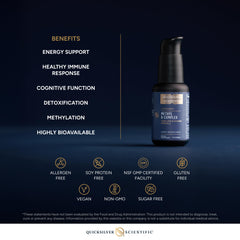 Quicksilver Scientific Methyl B Complex label closeup with premium B vitamin forms.