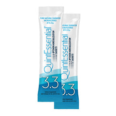Quicksilver Scientific Quintessential 3.3 sachets in travel packaging for hydration on the go.