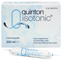 Quinton isotonic ampoules 30-vial pack, shown as a pack shot, supports daily hydration and ionic balance.