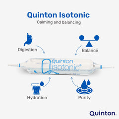 Quinton isotonic ampoules closeup shows water-based composition rich in minerals.