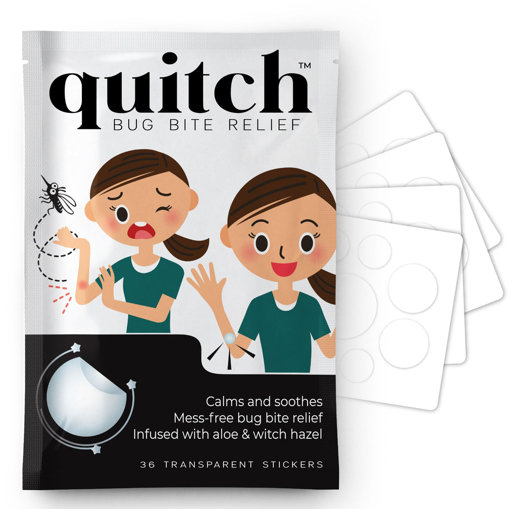 Quitch bug bite relief patch on skin showing natural itch relief and comfort.