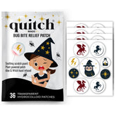Quitch mosquito bite relief patches on skin offer quick, gentle itch relief.