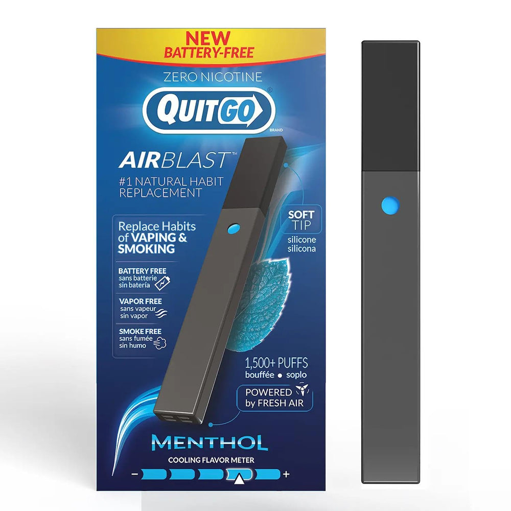 QuitGo AirBlast portable device in pocket providing on-the-go breath-powered support