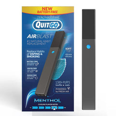 QuitGo AirBlast portable device in pocket providing on-the-go breath-powered support