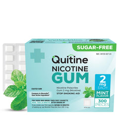 Quitine nicotine gum 2mg Mint pack front supports cravings relief on the quit journey.
