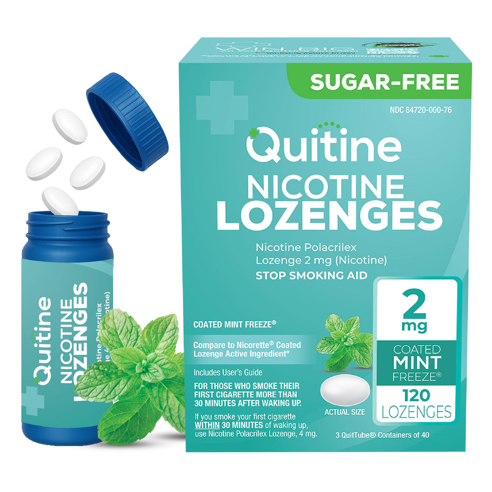 Quitine Nicotine Lozenges 2mg Mint packaging for easy daily cravings support.