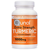 Qunol Turmeric Curcumin bottle front label highlighting 1000 mg potency and ultra high absorption.