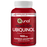 Qunol Ubiquinol 100 mg softgels bottle on a kitchen counter supports heart health.