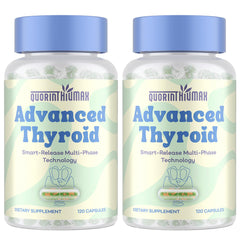 Quorinthiumax thyroid support bottle front view highlighting 3-phase release technology for steady daily support