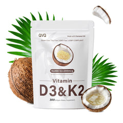 QVQ 2-in-1 D3 K2 softgel bottle for easy daily intake and absorption.