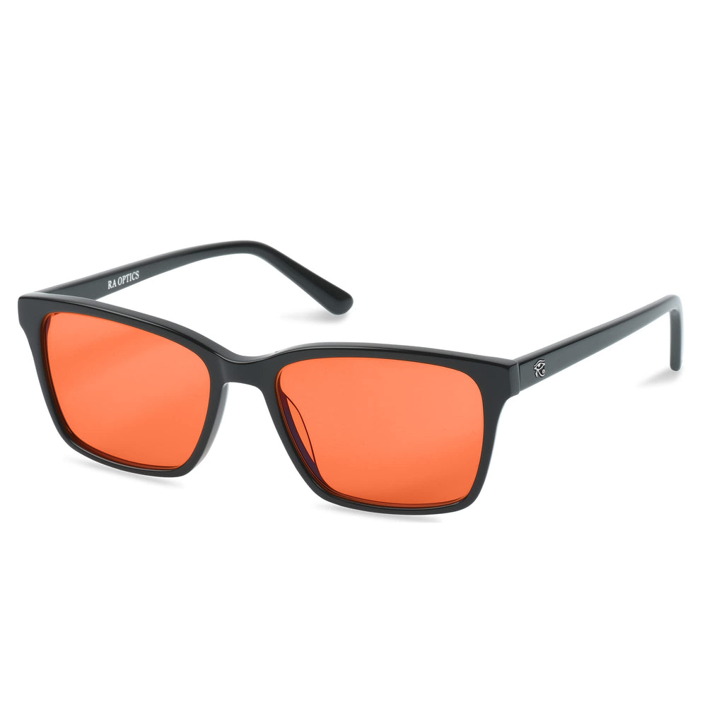 Ra Optics Maxwell Frame with Sunset Lenses worn on model for relaxed evenings.