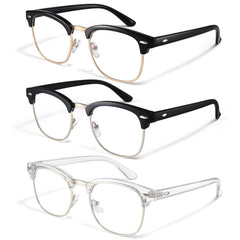 Racico blue light blocking glasses pack 3 frames reduce eye strain during screen time.
