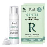 Rael feminine wash foaming pump demonstrates easy daily application for sensitive skin.