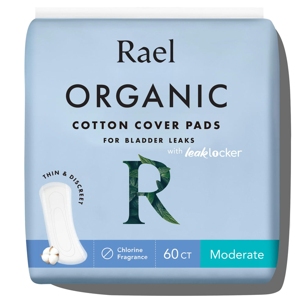 Rael pads with organic cotton top sheet for soft, toxin-free daily protection.