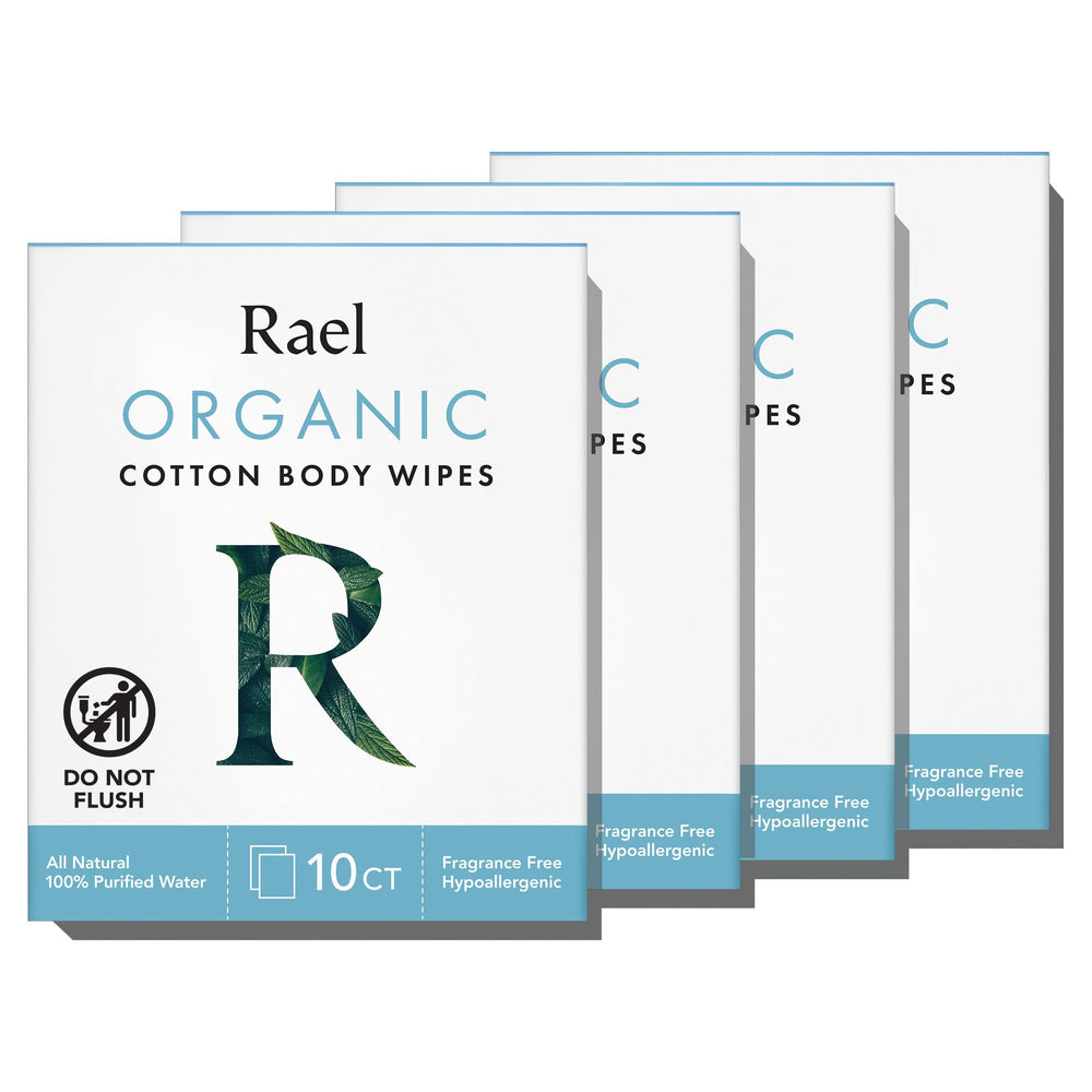 Rael Organic Cotton Wipes body cloth—individually wrapped for on-the-go freshness