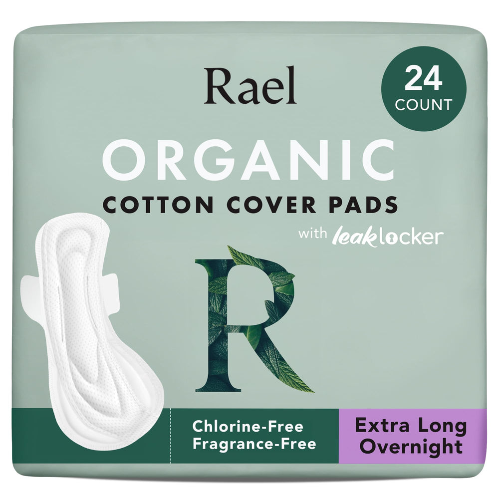 Rael pads with organic cotton top sheet for gentle, toxin-free daily protection