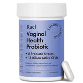 Rael Probiotics for Women bottle front showing daily balance support for microbiome health.