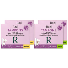 Rael tampons with compact applicator for regular absorbency on the go.