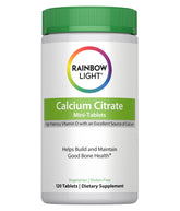 Rainbow Light calcium citrate tablets bottle for bone health support.