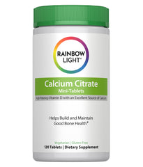 Rainbow Light calcium citrate tablets bottle for bone health support.