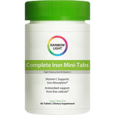 Rainbow Light Complete Iron Mini-Tabs bottle on a clean surface supports daily iron intake.