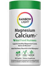 Rainbow Light magnesium calcium supplement bottle with tablets for balanced minerals.