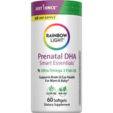 Rainbow Light Prenatal DHA softgels bottle offers convenient omega-3 support for mom and baby.